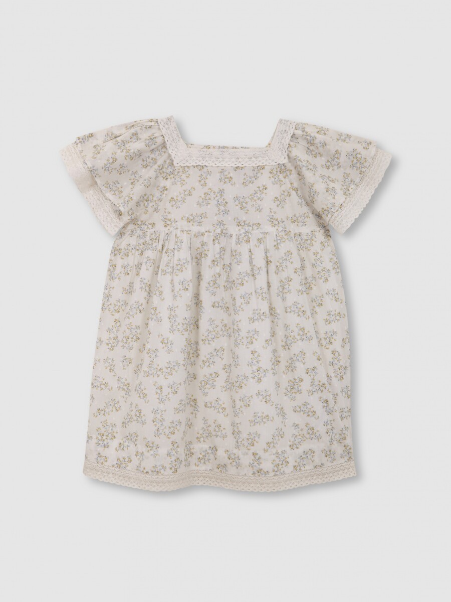 Vestido De Plumeti Estampado Blanco Roto
