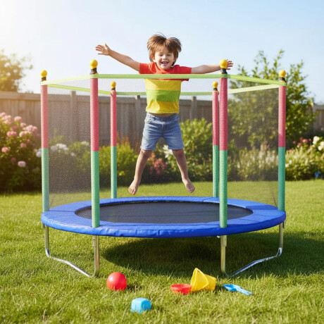 Cama Elástica Trampolín 1,40mt Con Red Protección Y Cobertor Azul Oscuro