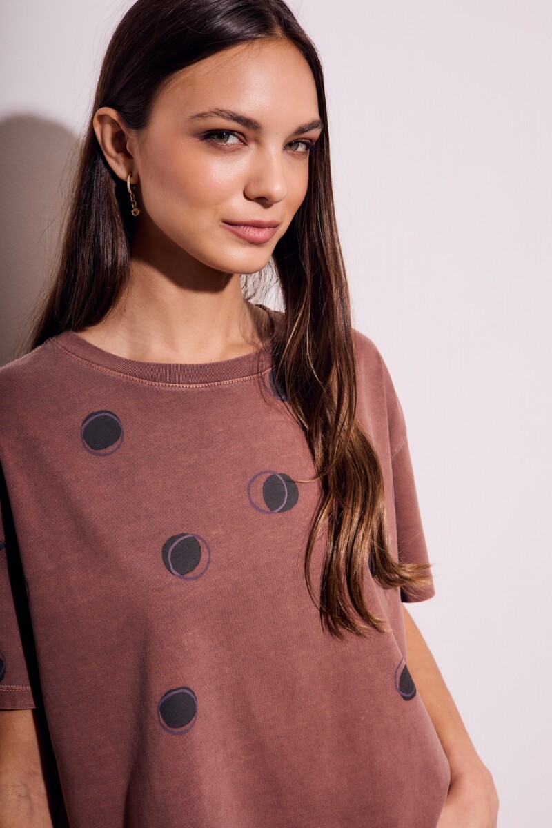 Remera Algodon Lunares Marron Marron
