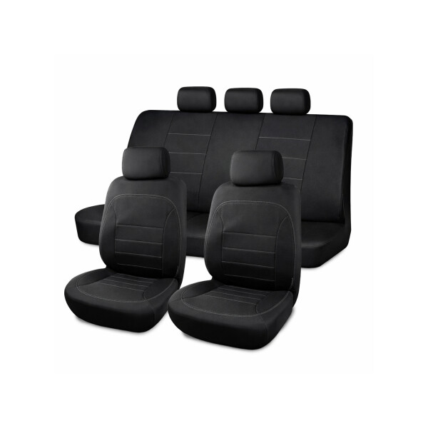 Cubreasientos De Eco Cuero Negro Con Costura Gris 9 Piezas Cubreasientos De Eco Cuero Negro Con Costura Gris 9 Piezas