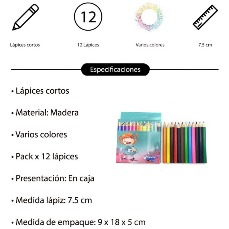 Lápices de Colores Cortos x12 Lápices de Colores Cortos x12