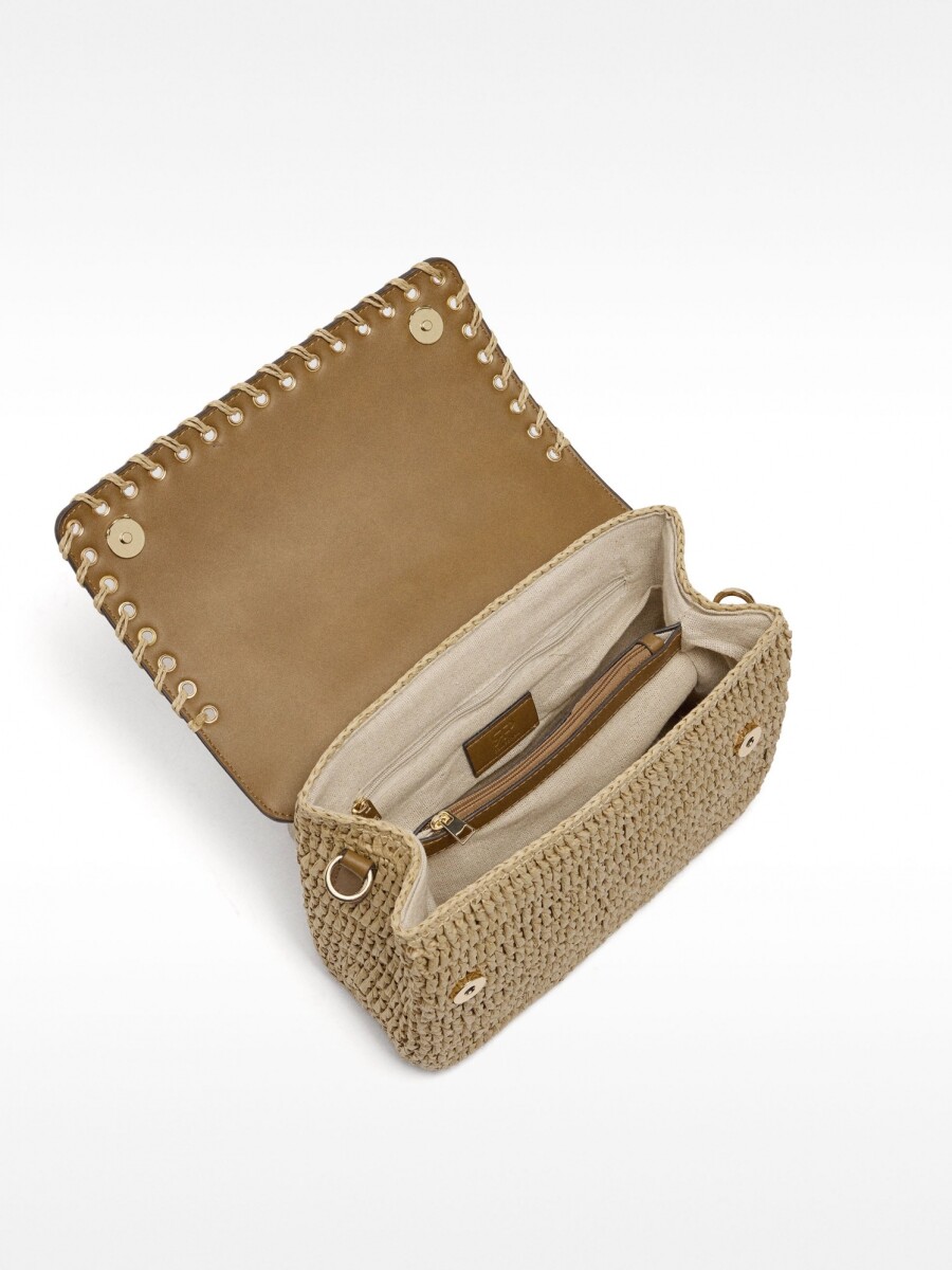 Bolso Bandolera De Efecto Rafia Con Solapa camel