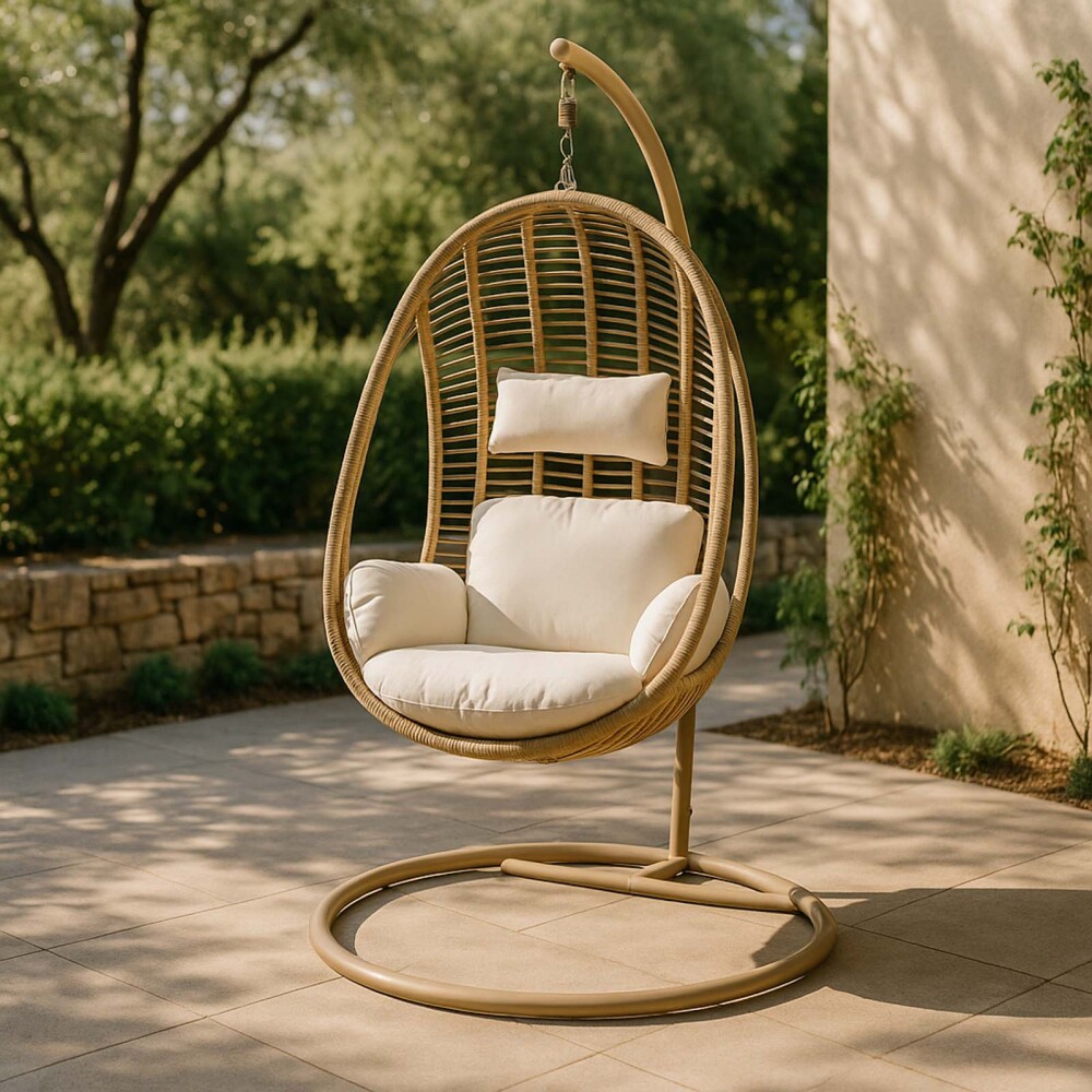 HAMACA COLGANTE ACERO HIERRO-Y-RATTAN-SINTETICO NATURAL-BEIGE ARRAIAL