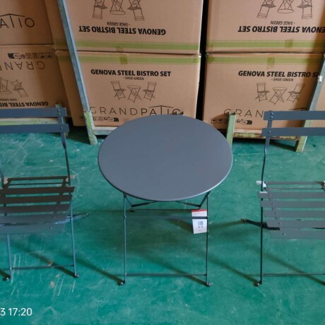 Set De Jardín Mesa Plegable + 2 Sillas Gris Oscuro