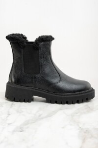 Bota Cuero Con Corderito Negro