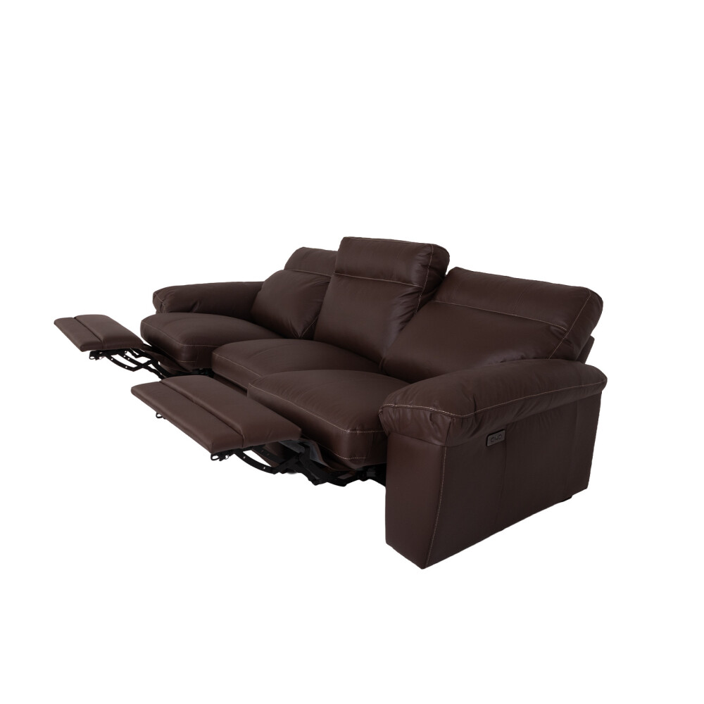 SOFÁ RECLINER 3 CUERPOS CUERO-100-NATURAL MARRON IMPERIAL CHOC.