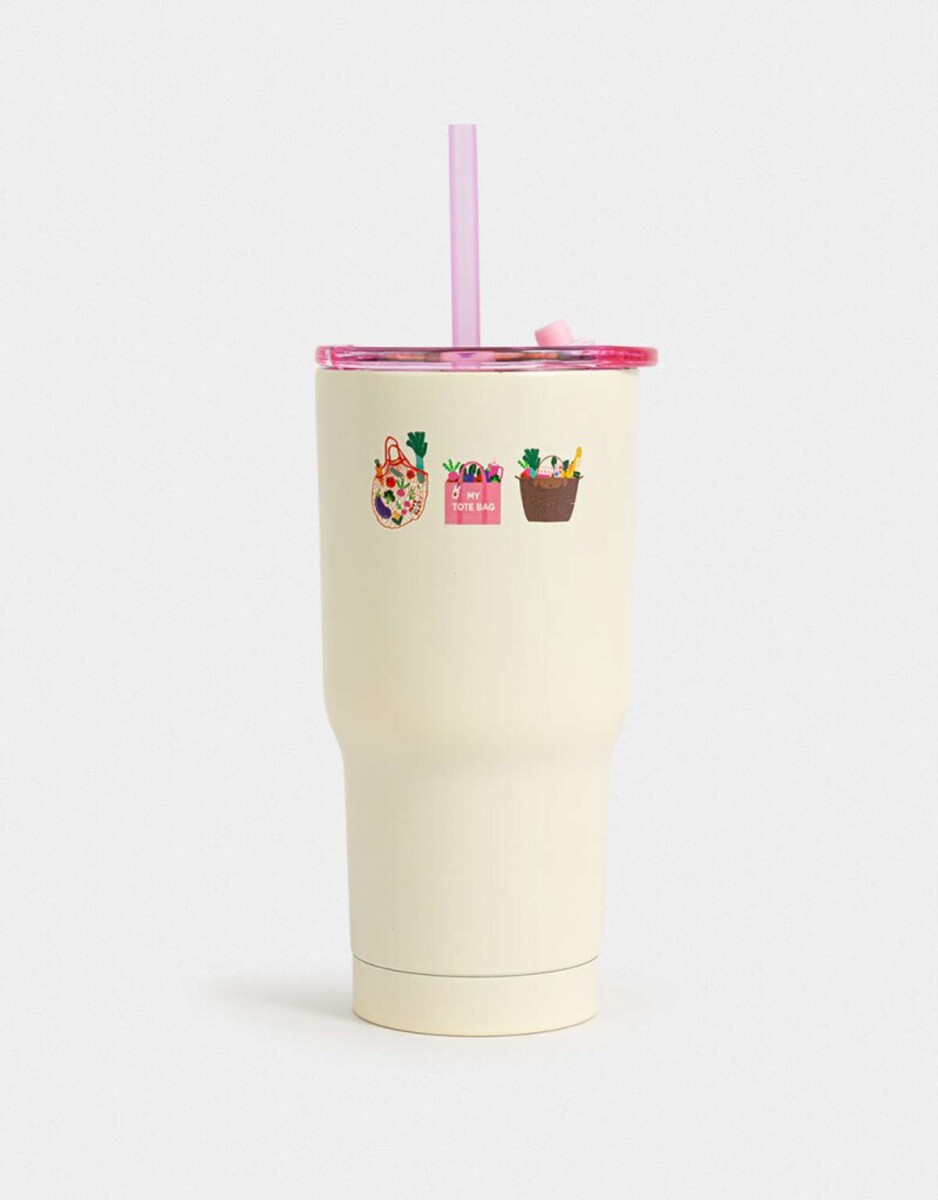 Vaso Alto Témico Estampado - Blanco Crema 