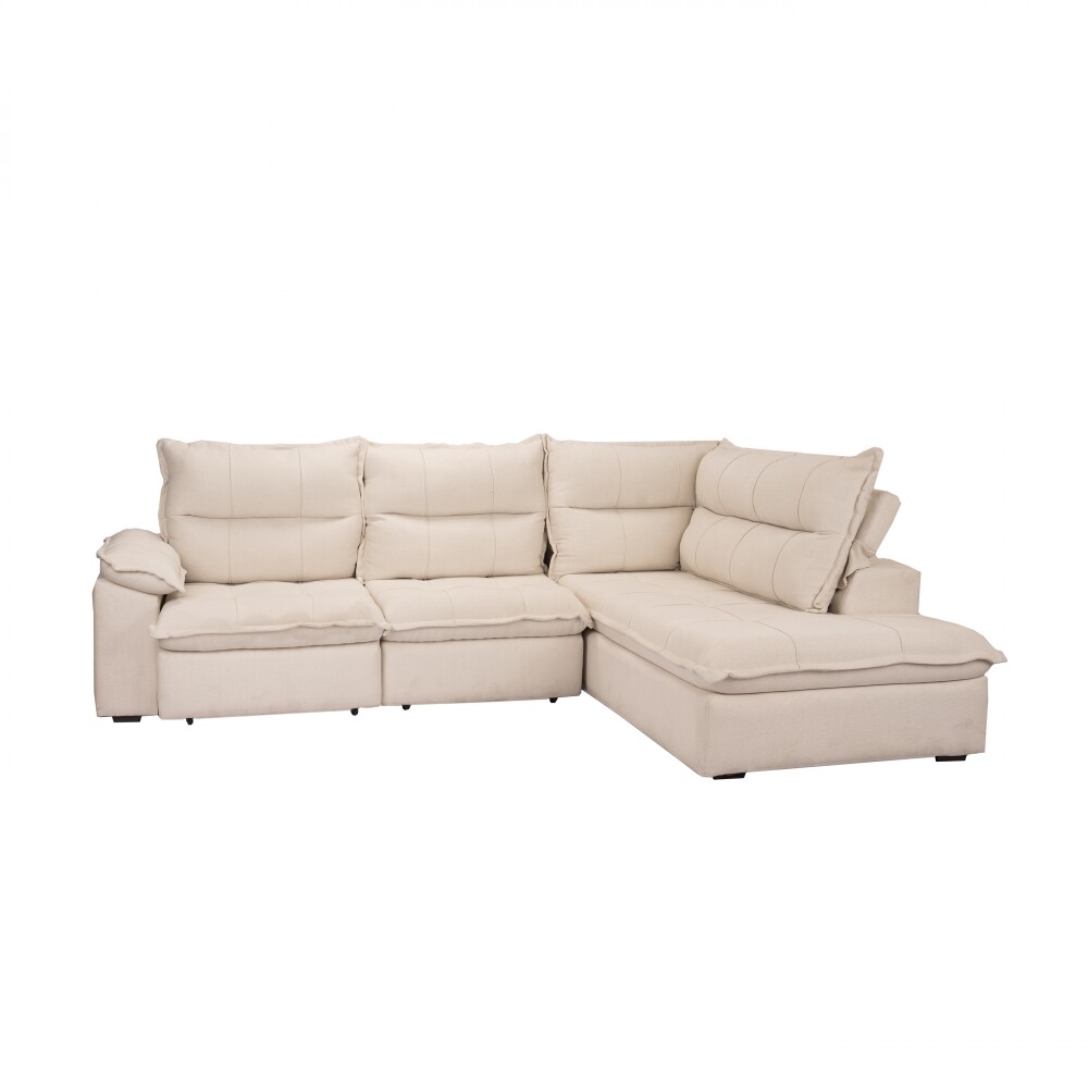 Sillón 5 Cuerpos con Chaise Retráctil y Reclinable - Cesky Beige Izquierdo