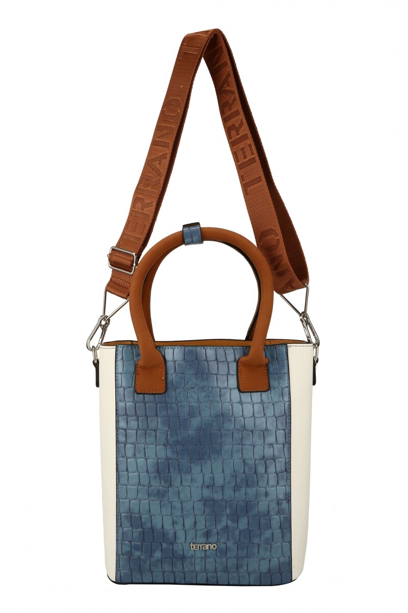 CARTERA MATERA TERRANO DE MANO AZUL CON BLANCO