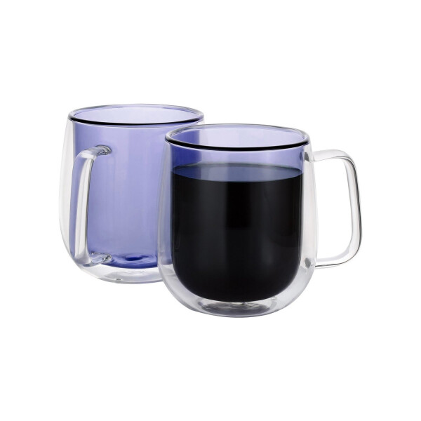 Pack 2 Tazas Vidrio Doble Pared Color C/ Asa Café 250 Ml Variante Color Azul