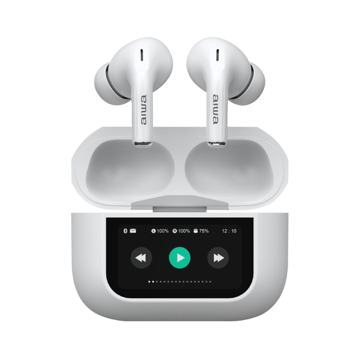 Auriculares TWS Waterpoof AIWA con Pantalla Táctil Bluetooth 5.3 Cancelación de Ruido y Micrófono - Blanco | AWTWSGPROW 