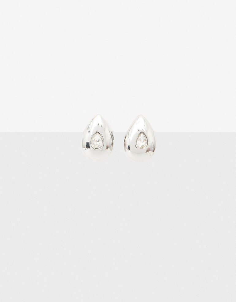 Aros Colgantes Cortos Metal Aros Colgantes Gota Strass - Plateado Rodio