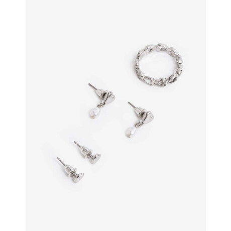 Bijou Set Corazón Metal Plateado Rodio