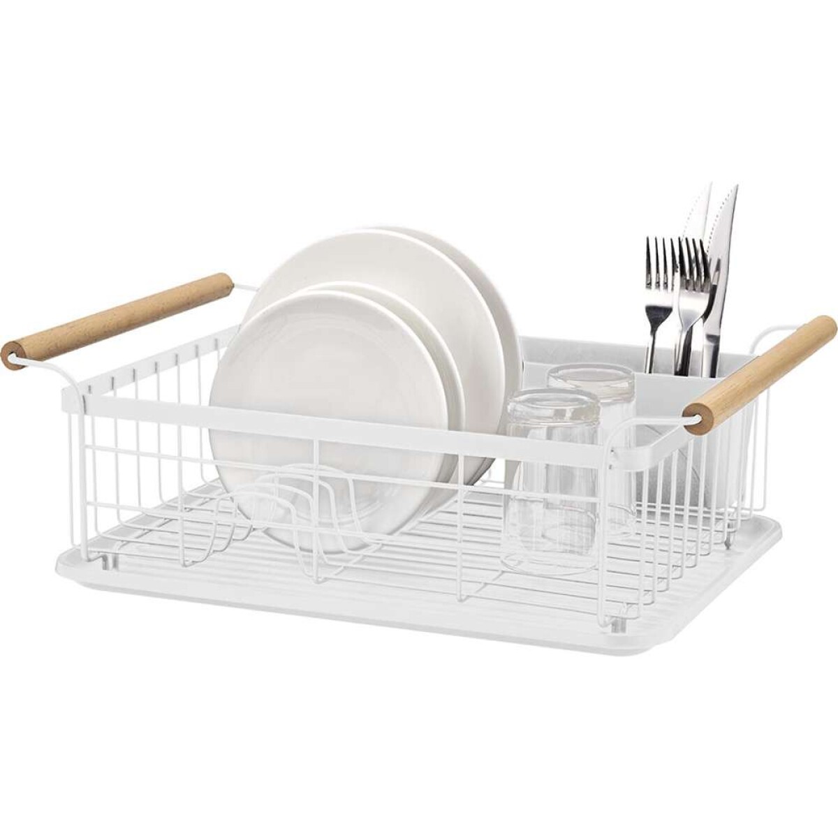 Escurridor Metal C/Asas Madera 47X30X16Cm - Blanco 
