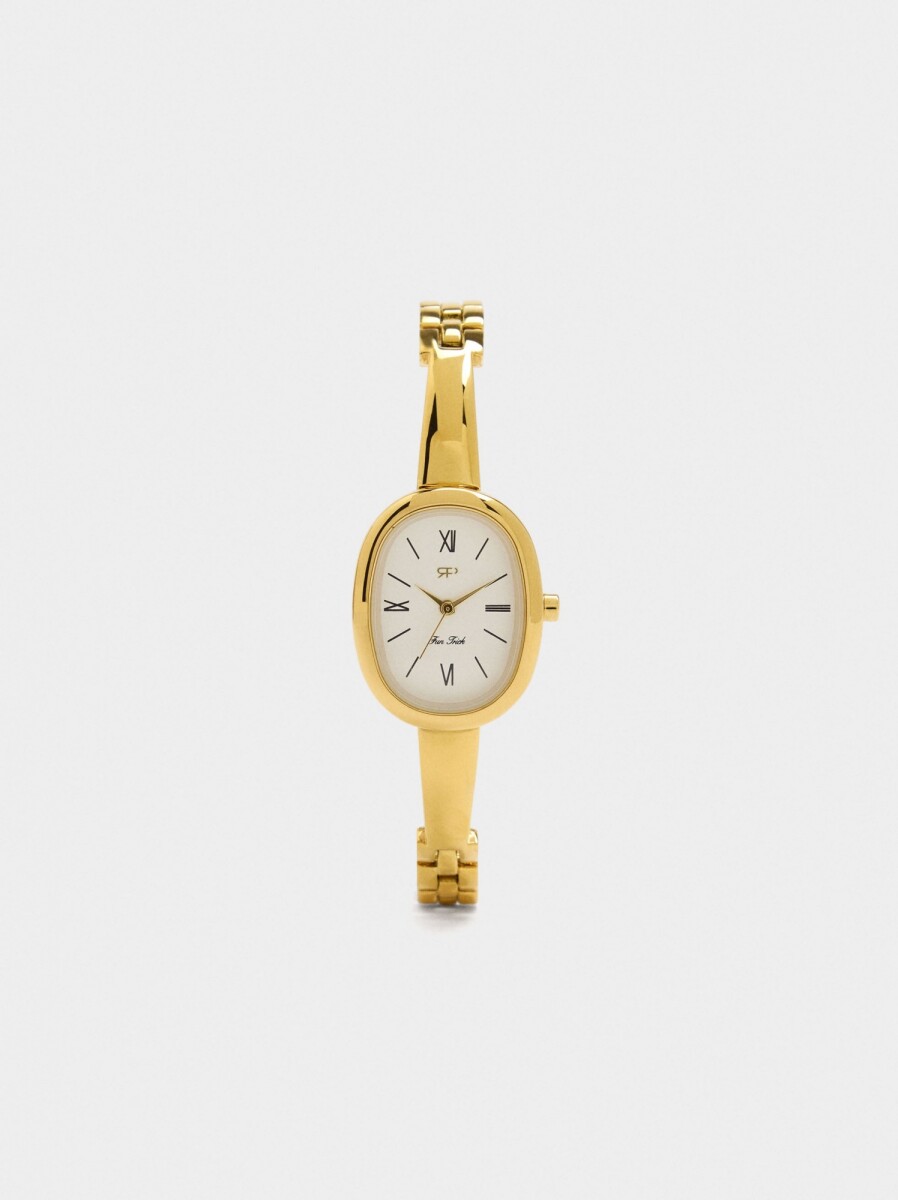 Reloj Ovalado Con Pulsera De Acero Inoxidable - dorado 