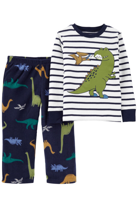Pijama de 2 piezas de algodón con ajuste holgado y polar con estampado de dinosaurios 0