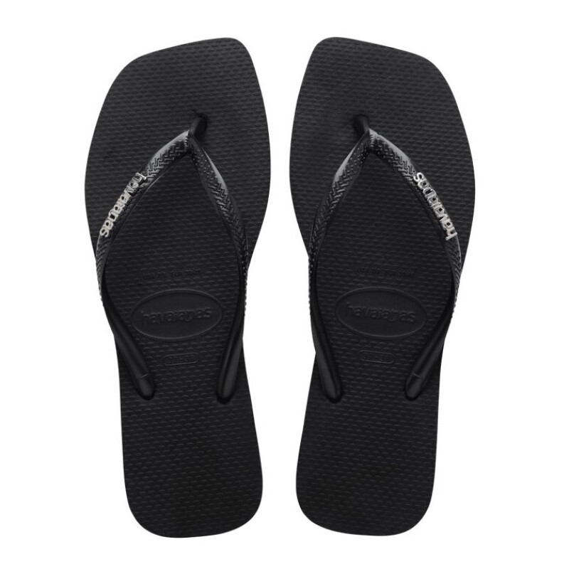 Sandalia de Mujer Havaianas Slim Square Logo Negro - Plateado