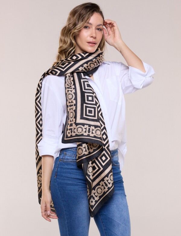 Pashmina Saten Print NEGRO/BEIGE