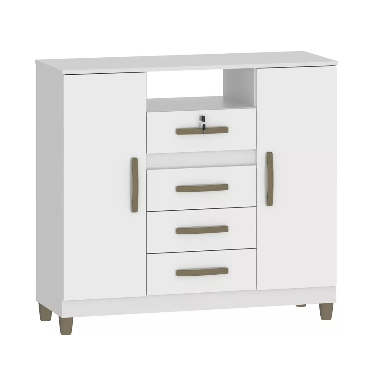 Cómoda cajonera 4 cajones 2 puertas - Con llave - BLANCO 