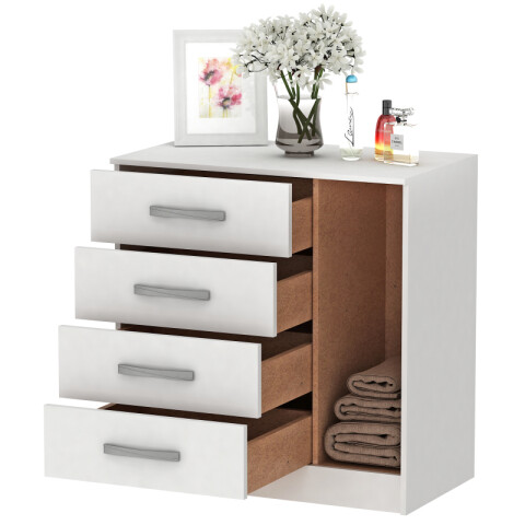 Comoda Cajonera para Dormitorio de 4 Cajones 1 Puerta - FE - Blanco Comoda Cajonera para Dormitorio de 4 Cajones 1 Puerta - FE - Blanco