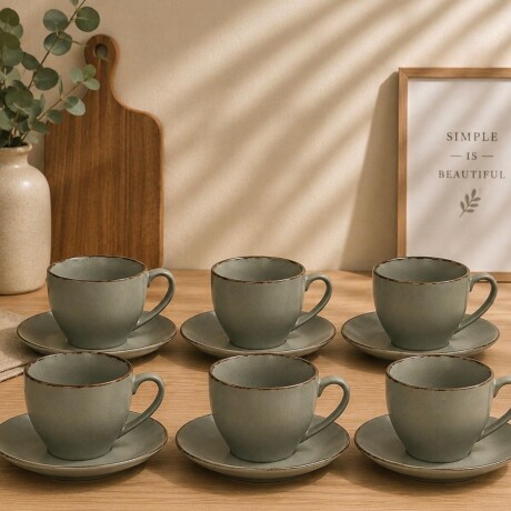Juego de 6 Tazas para Café con Platillos de Cerámica Verde 250 ml Juego de 6 Tazas para Café con Platillos de Cerámica Verde 250 ml