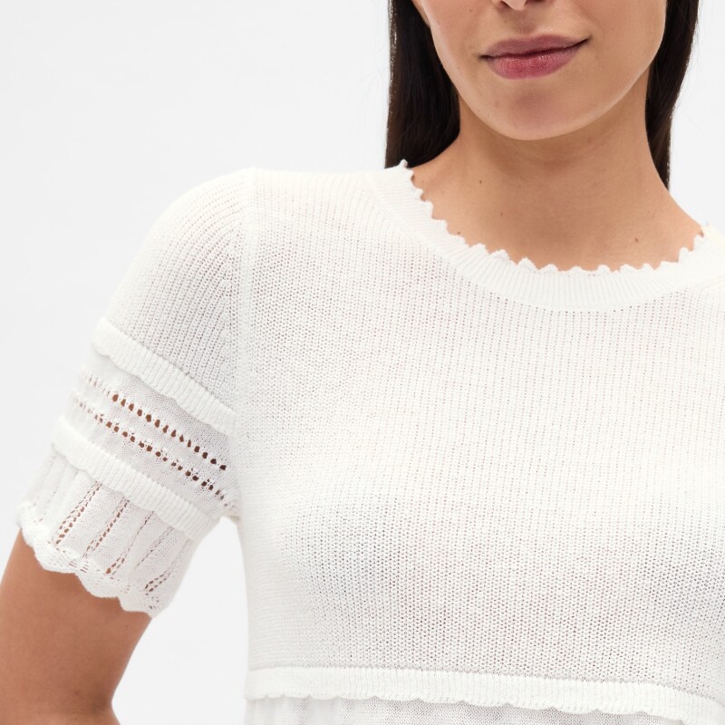 SS LINEN POINTELLE TOP NEW OFF WHITE