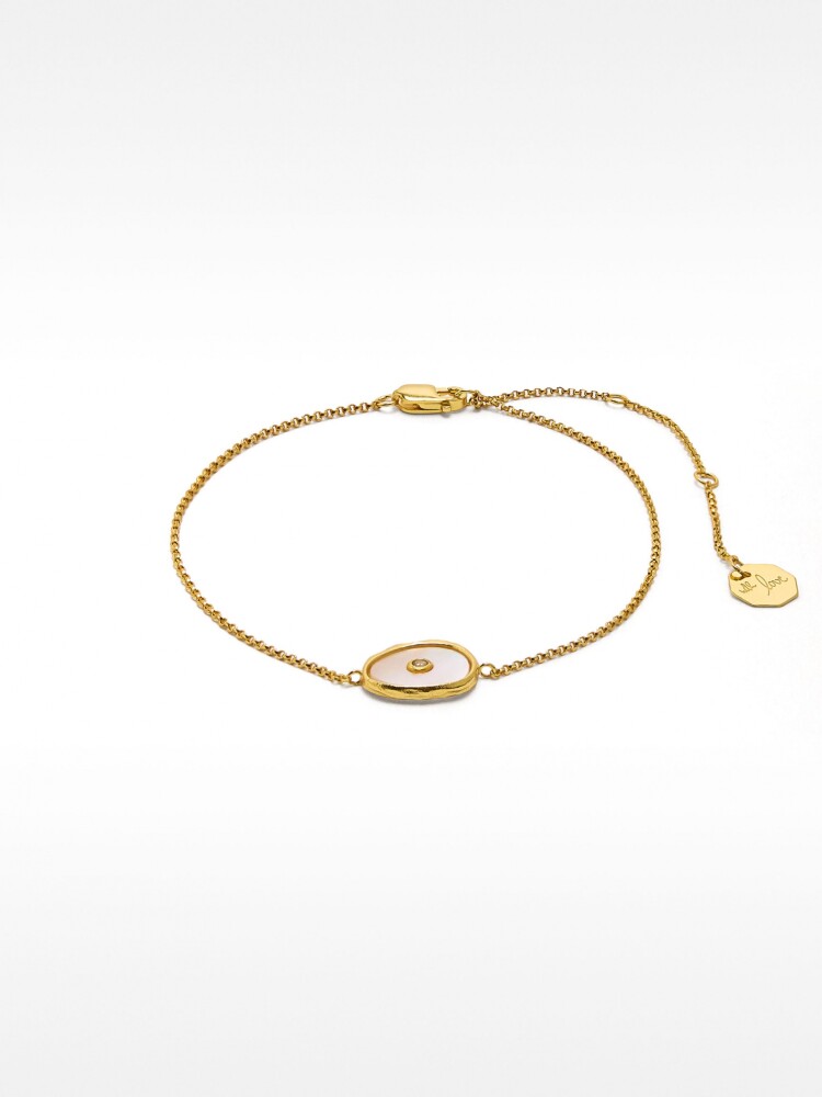 Pulsera De Perla De Agua Dulce Con Circonita - Plata De Ley 925 dorado
