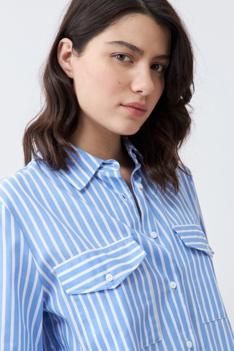Camisa rayada manga larga celeste