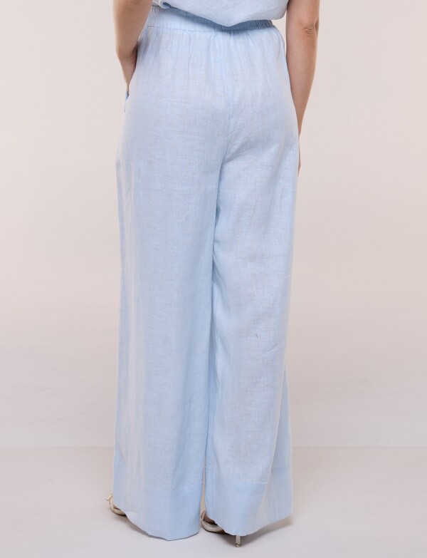 Conjunto De Lino Camisa Bordada Y Pantalon Palazzo CELESTE