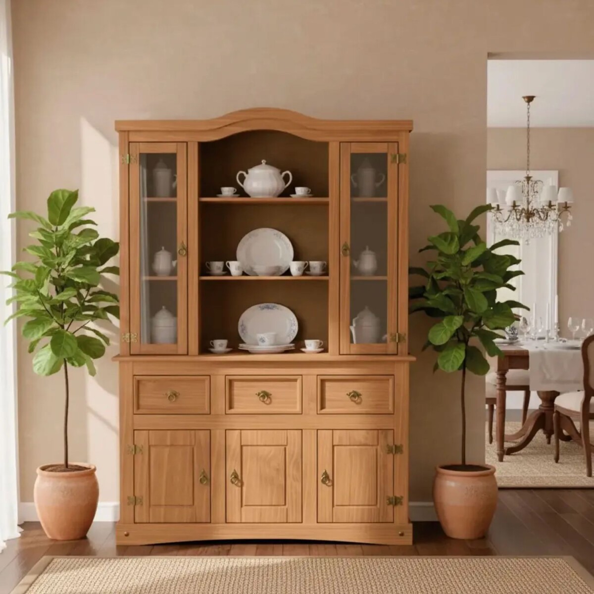 Cristalero Armario Lumax Aparador 5 puertas 3 cajones madera maciza 