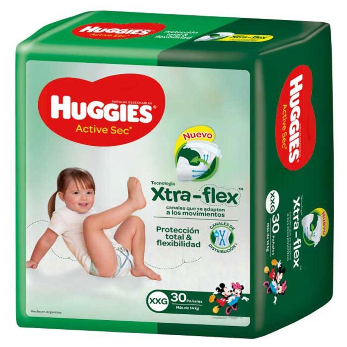 HUGGIES ACTIVE SEC XXG ULTRAP PAQ. X 30 única