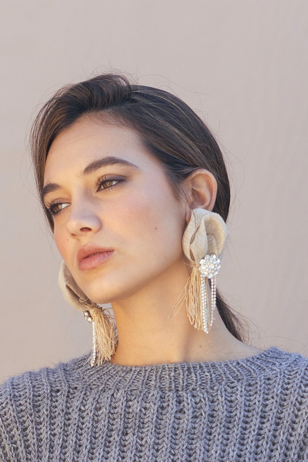 Rosette Earrings Beige