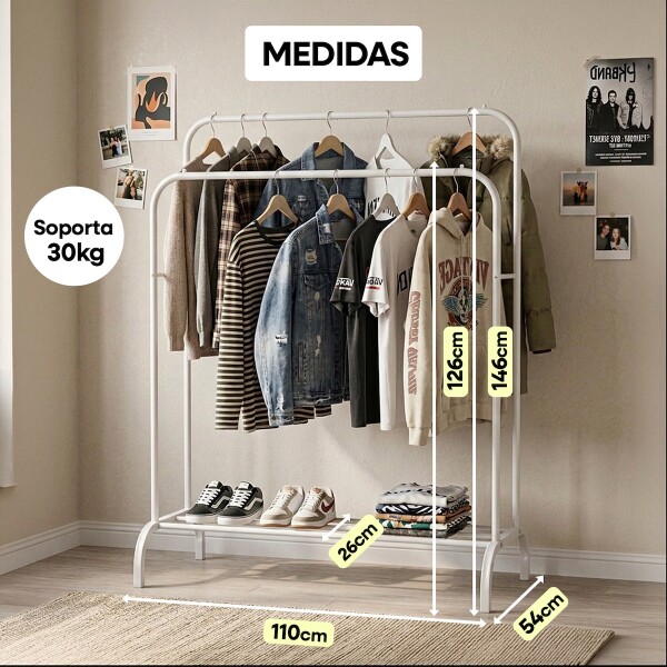 Perchero Para Ropa Doble Percha Metal Organizador con Estante Imback Color Blanco Perchero Para Ropa Doble Percha Metal Organizador con Estante Imback Color Blanco