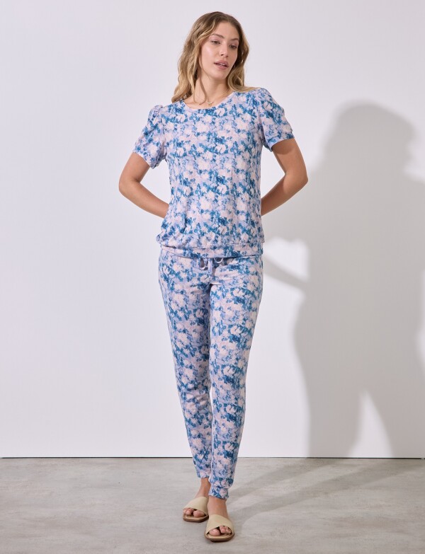 Set Pijama Remera & Pantalon MULTI/CELESTE