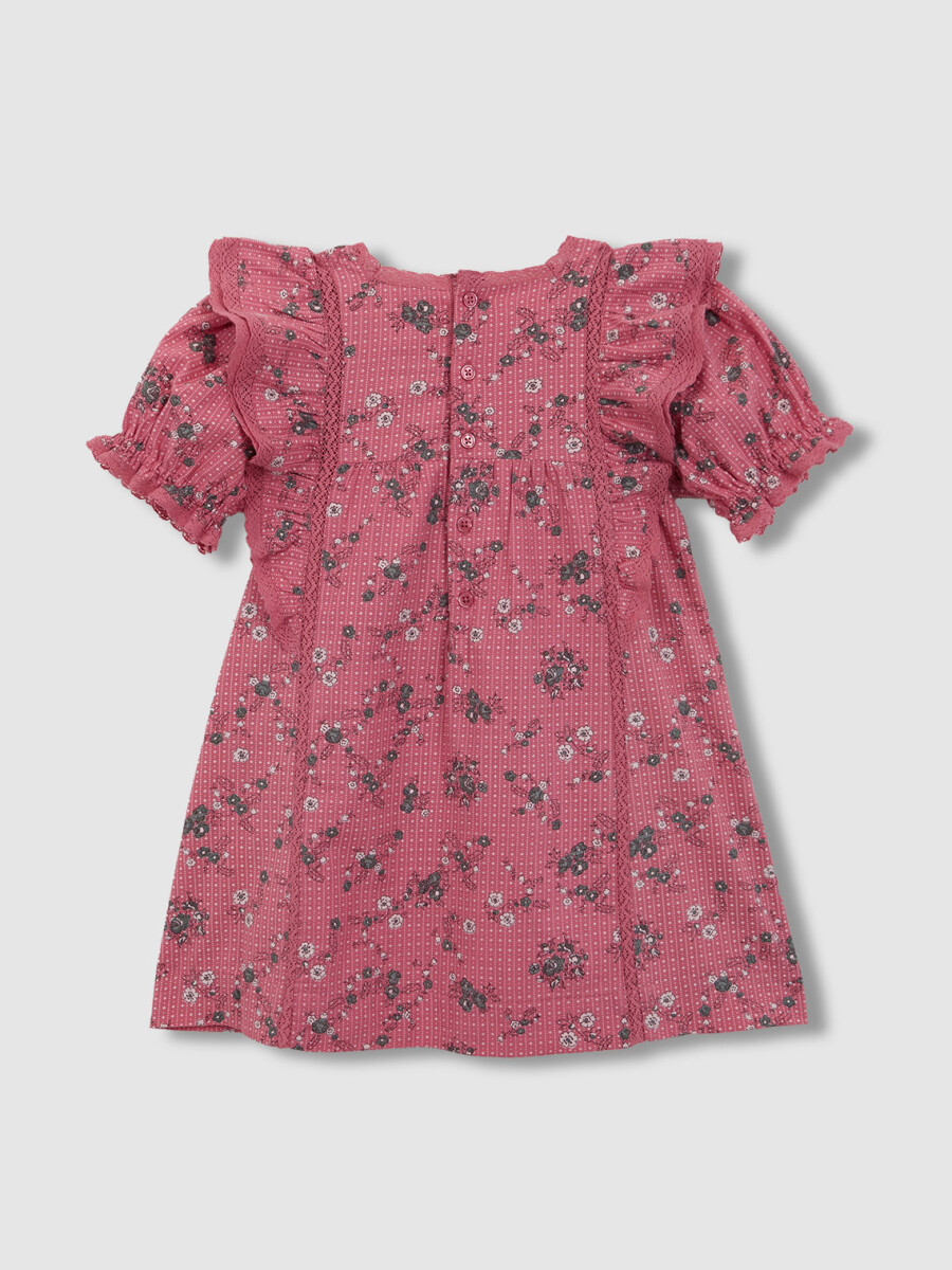 Vestido Estampado De Flores Con Volantes Rosa
