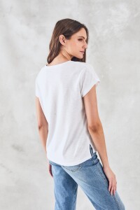 Remera Escote V Algodón Puro Blanco