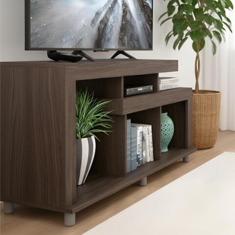 Rack TV hasta 42" Living Moderno 117cm - MDP 15mm con Nichos y Patas - Rustico Marrón Rack TV hasta 42" Living Moderno 117cm - MDP 15mm con Nichos y Patas - Rustico Marrón