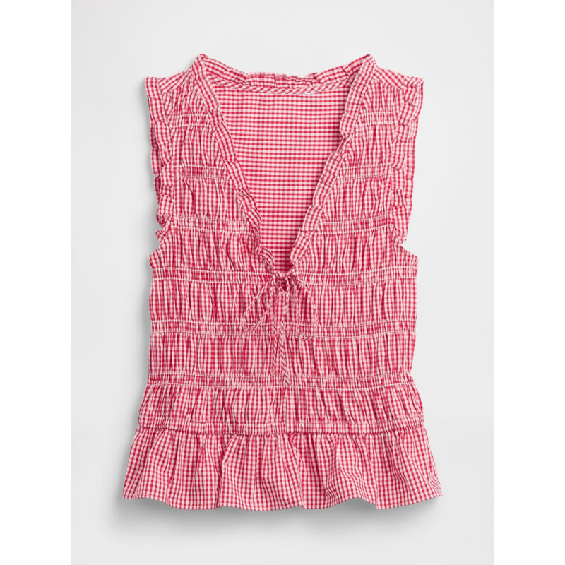 V-SL SMOCKED TIE TOP RED GINGHAM