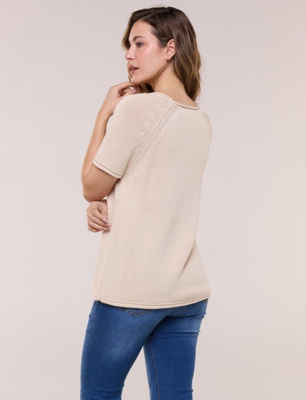 Buzo Tejido Algodón Con Manga Corta BEIGE