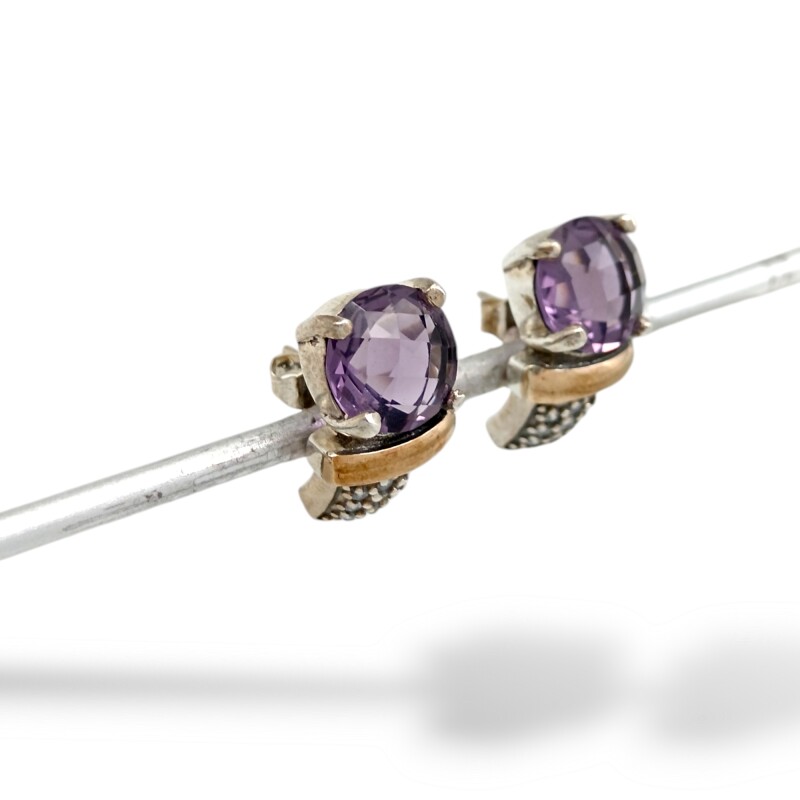 Caravanas Vintage Amatista-Plata y oro-Amatista y Zirconia-CA5135 conpiedra