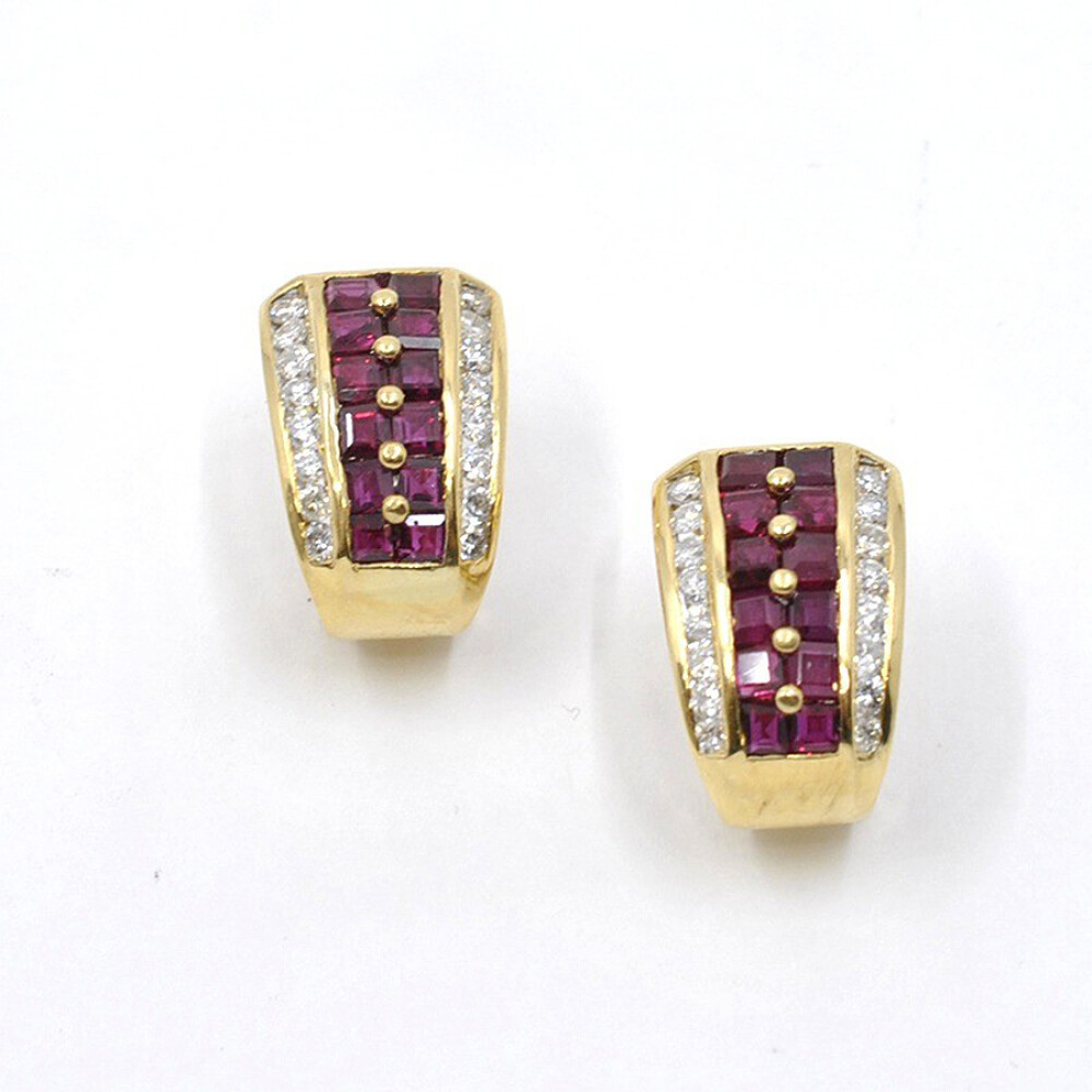 Caravanas En Oro 18K, Brillantes Y Rubies Caravanas En Oro 18K, Brillantes Y Rubies