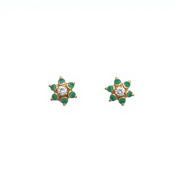 Caravanas Flor de Esmeralda y Zirconia de oro- Oro bajo - Esmeralda y zirconia- CA8278 conpiedra