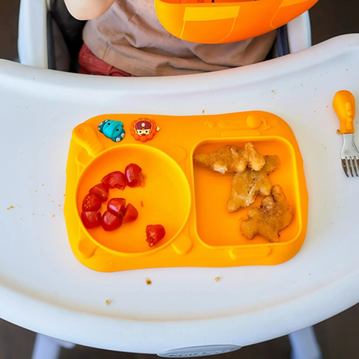 Plato Infantil Silicona Divisiones Antideslizante Bebé - Naranja 1 