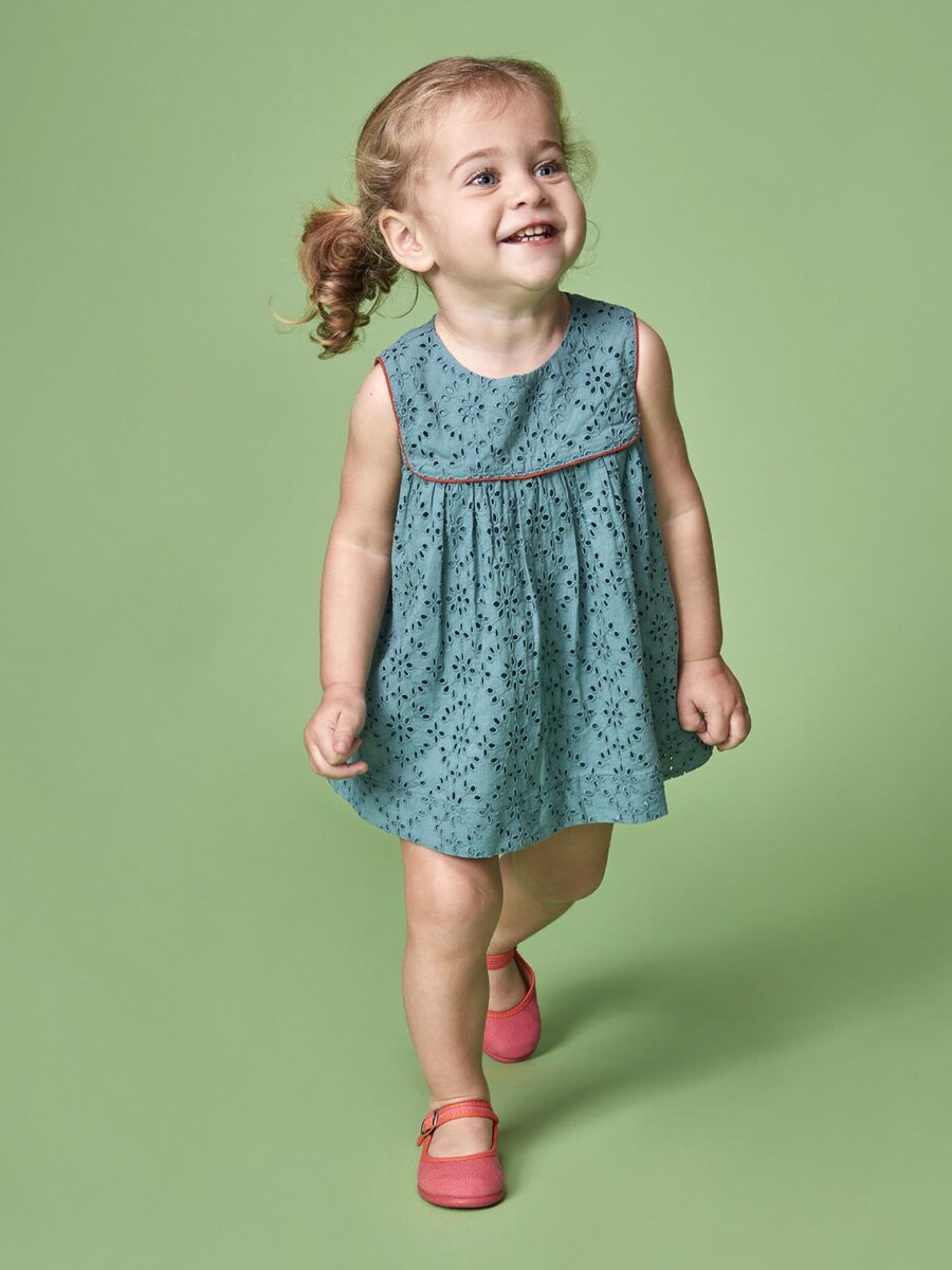 Vestido Openwork Contraste Azul Claro