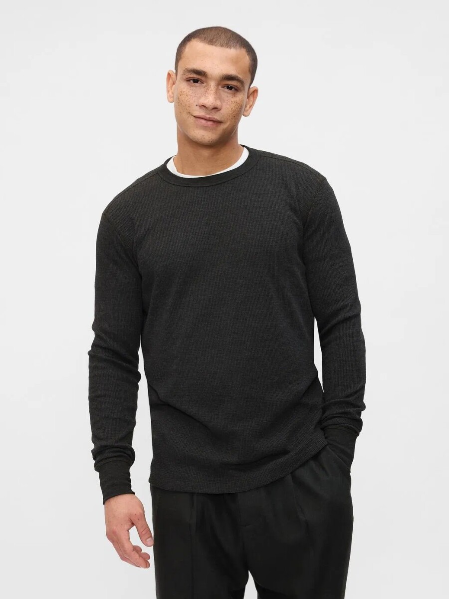 Remera Waffle Manga Larga Hombre - Charcoal Heather 