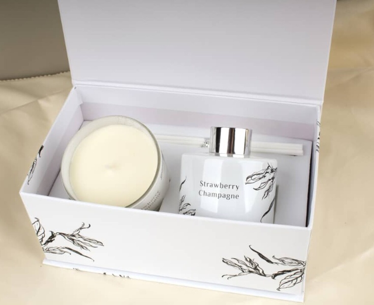 PACK VELA Y DIFUSOR FRAMBUESA CHAMPAGNE EN CAJA REGALO 