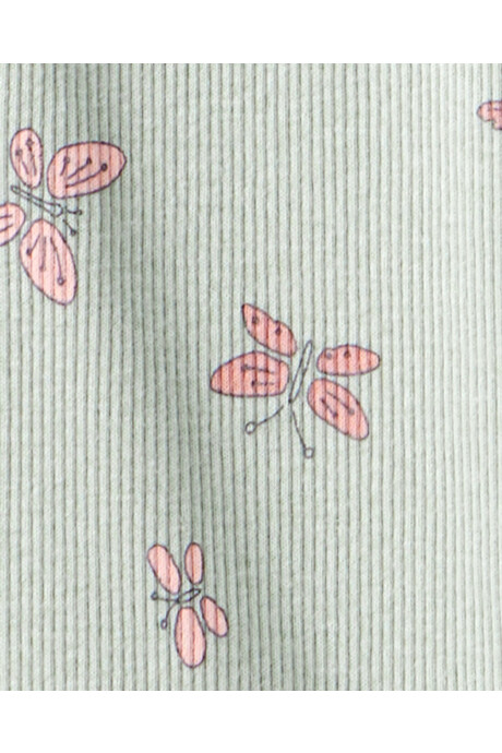 Set dos piezas de algodón, calza acanalada y buzo, verde, diseño mariposas. Talles 2-5T Set dos piezas de algodón, calza acanalada y buzo, verde, diseño mariposas. Talles 2-5T