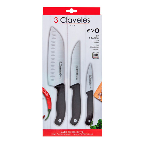 Set Evo X3 Cuchillos Cocina Verduras/Chef/Santoku Acero Inox Negro