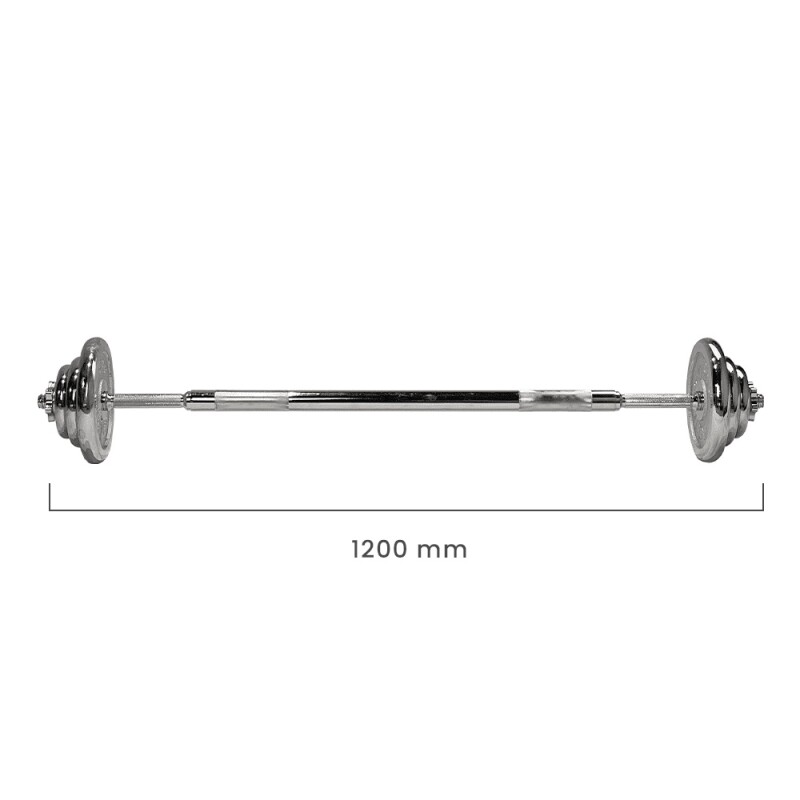 Set De Mancuernas Y Barra Cromadas con Valija Athletic 30Kg Plateado