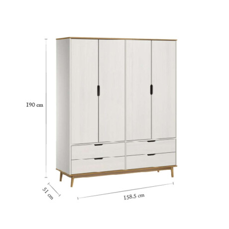 Ropero 4 Puertas 4 Cajones Li­nea Niordica Roble/Blanco